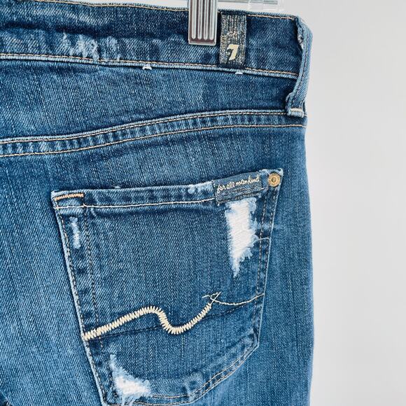 7 For All Mankind Josefina Skinny Boyfriend Blue Torn Distressed Y2K Jeans 25 - Picture 7 of 13